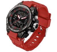 CNBRO Mens Watch Digital Analog Watch Military Watches for Men with 3 Time Zones Tactical Sport 5ATM Waterproof Stopwatch Alarm LED Backlight Outdoor Adventure Wristwatch Silicone Strap Gift for Him