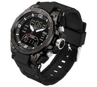 CNBRO Mens Watch Digital Analog Watch Military Watches for Men with 3 Time Zones Tactical Sport 5ATM Waterproof Stopwatch Alarm LED Backlight Outdoor Adventure Wristwatch Silicone Strap Gift for Him