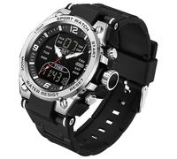 CNBRO Mens Watch Digital Analog Watch Military Watches for Men with 3 Time Zones Tactical Sport 5ATM Waterproof Stopwatch Alarm LED Backlight Outdoor Adventure Wristwatch Silicone Strap Gift for Him