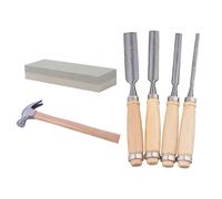 CNBTR 4PCS Wood Chisel Set 9.45" x 0.94" 1" Kit with Hammer 8oz Sharpening Stone 120 240 Grit for Woodcarving