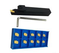 CNC Turning Tool Holder ZQ1616R2 with 10 Carbide SP200 Inserts and Wrench for Grooving, CutOff, and Slotting Applications in Various Machining Environments