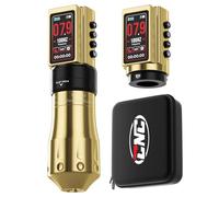 CNC Wireless Tattoo Machine with 3600mAh Dual Batteries Adjustable 7 Strokes 2.4-4.2mm Rotary Pen LED Display Brushless Motor Tattoo Gun for Tattoo Artists Supply Gold CNC-M2-E400-9