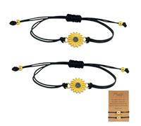 Cncedi 2 Pcs Sunflower Bracelets, Adjustable Matching Promise Bracelets with Lucky Card, Handmade Boho Braided String Bracelet, Distance Bracelets Gifts for Boyfriend Girlfriend Family Friendship