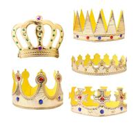 Cncedi 5Pcs King & Queen Crown Birthday Crowns, Kids Birthday Party Gold Headwear Gold King Crown Adult Costume Accessories Crown Dress Up Accessories for Child Adult