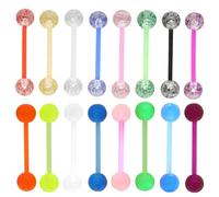 Cncedi Glow in the Dark Tongue Bars, 16 mm Glitter Plastic Body Piercing Tounge Barbells, Flexible Acrylic Nipple Piercings Bars, Tongue Ring for Women Men (16Pcs)
