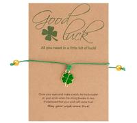 Cncedi Make a Wish Bracelet, Good Luck Shamrock, Four Leaf Clover Charm Bracelets, Fashion Simple Lucky Thoughtful Gift for Good Luck at School College University Exams Xmas (Dark green)