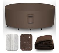 CNCZMH Heavy Duty Patio Furniture Covers Waterproof, 600D Round Outdoor Furniture Cover Waterproof for Sectional Sofa Couch, Outdoor Dining Table and Chair Set Covers 92"DIA x 28"H, Brown