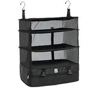 Cndiyald 3-Shelf Hanging Travel Organizer - Collapsible Suitcase Closet with Hooks