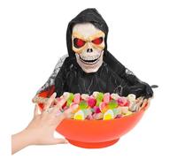 Cndiyald Animated Candy Dish with Motion Activated Sensor Waterproof Halloween Skull Bowl with Light up Red Eyes for Haunted House (Battery Not Included) Practical Jokes