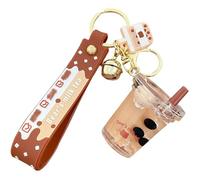 Cndiyald Bubble Tea Bear Floating Keychain for Women, Light Brown, Pastel