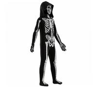 Cndiyald Halloween Skeleton Costume for Children Hooded Long-Sleeved Skeleton Jumpsuit Polyester Soft Skull Printing Scary Halloween Costumes for 51.2-55.1 in Height, Jumpsuit