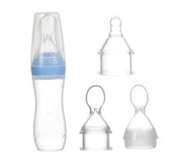 Cndiyald Silicone Squeeze Feeder 120ML Baby Silicone Food Feeder Spoon with Lid Food Dispensing Spoon for Baby Toddler Fresh Food Bottle Feeder Include Nipple and Spoon Blue OPP Bag Packaged