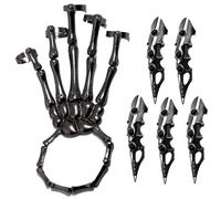 Cndiyald Skeleton Hand Bracelet - 5Pcs Full Finger Rings Punk Gothic Movable Joint Alloy Jewelry for Halloween Cosplay Party Costume, Black