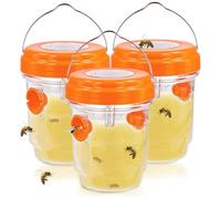 Cndiyald Solar Power Bees Wasp, 3pcs Hanging Carpenter Bee Trap Bee Cage With Led Light Wasp Traps Outdoor Hanging Reusable Bee Trap For Outdoors Patio, Yard (Orange), bee trap
