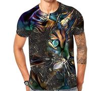 Cndiyike 3D Printed Graphic Short Sleeve T-Shirts for Men, Colorful Cat, Large