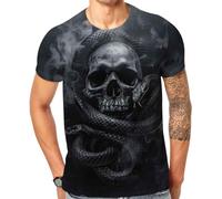 Cndiyike 3D Printed Graphic Short Sleeve T-Shirts for Men, Demon Skull and Snake, XL