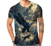 Cndiyike 3D Printed Graphic Short Sleeve T-Shirts for Men, Fire Eagle, Large