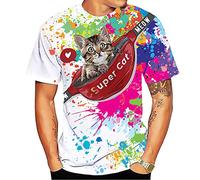 Cndiyike 3D Printed Graphic Short Sleeve T-Shirts for Men, Super Cat T Shirts, XXL
