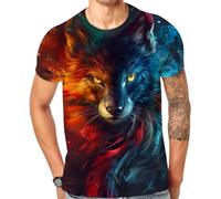 Cndiyike 3D Printed Graphic Short Sleeve T-Shirts for Men, Wolf Face, XL