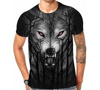 Cndiyike 3D Printed Graphic Short Sleeve T-Shirts for Men, Wolf Forest, Large