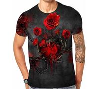 Cndiyike Soccer T Shirts for Men,3D Printed Graphic Short Sleeve Tees, Bloody Rose, XL