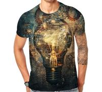 Cndiyike Soccer T Shirts for Men,3D Printed Graphic Short Sleeve Tees, Bulb World, XL