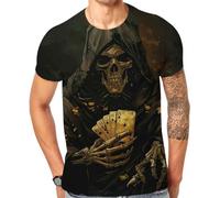Cndiyike Soccer T Shirts for Men,3D Printed Graphic Short Sleeve Tees, Skull Poker, Medium