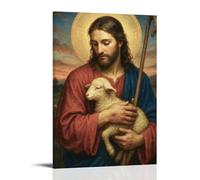 CNDJjslok Canvas Wall Art Prints Picture Christian Poster - Compassionate Jesus With Lamb Modern Living Room Bedroom Decor 12x18inch(30x45cm)