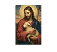 CNDJjslok Canvas Wall Art Prints Picture Christian Poster - Compassionate Jesus With Lamb Modern Living Room Bedroom Decor 24x36inch(60x90cm)