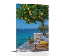 CNDJjslok Canvas Wall Art Prints Picture Travel Poster - Coastal Patio With Lemon Tree Modern Living Room Bedroom Decor 24x36inch(60x90cm)