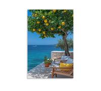 CNDJjslok Canvas Wall Art Prints Picture Travel Poster - Coastal Patio With Lemon Tree Modern Living Room Bedroom Decor 16x24inch(40x60cm)