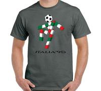 cne Italia 90 T-Shirt Mens Retro 1990 World Cup Retro Logo Kit Italy Top L Black