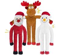 CneeeeeB Christmas Dog Toys Squeaky 3-Pack Interactive Puppy Teething Chew Toy Deer Snowman Santa Claus Shape with Crinkle Sound Paper Tail no Stuffed,Keep Them Busy, for Large Medium Small Breeds