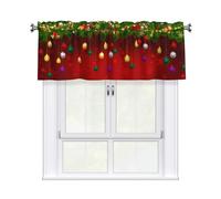 Cneztholim Xmas Decorative Ball Window Valances for Kitchen Bathroom Snowflakes Red Green Holly Tree Curtains with 3 inch Rod Pocket Holiday Christma Home Decor