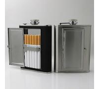 CNFLASK 6oz/180ml Brush Finsih Hip Flask with Built-in Cigarette Case & Funnel