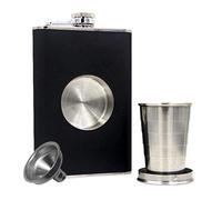 CNFLASK Stainless Steel 8oz Shot Flask Hip Flask With Built in Collapsible Cup (Black)