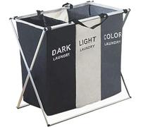 CNFQ Large Foldable Laundry Basket 3 Compartments with Handle for Bathroom Bedroom (No Drawstring Net)