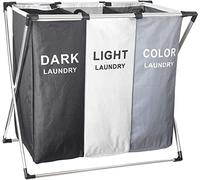 CNFQ Large Foldable Laundry Basket 3 Compartments with Handle for Bathroom Bedroom (with drawstring Net)