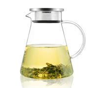 CNGLASS 1.2L Glass Teapot Stovetop Safe, Clear One-Touch Tea Kettle with Filter Lid, Blooming and Loose Leaf Tea Maker Set