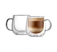 CNGLASS 480ml/16oz Double Walled Glass Coffee Mugs Set of 2,Large Clear Coffee Cups with Handle,Glass Cappuccino Mugs for Latte,Milk,Tea