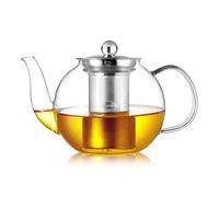 CNGLASS 900ml/30.5oz Glass Teapot with Removable Infuser,Clear Tea Kettle Stovetop Safe,Blooming and Loose Leaf Tea Maker