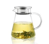 CNGLASS 900ml Glass Teapot Stovetop Safe, Clear One-Touch Tea Kettle with Filter Lid, Blooming and Loose Leaf Tea Maker Set