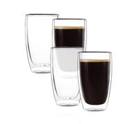 CNGLASS Double Wall Glass Cups 400ML/13.5OZ Set of 4,Clear Insulated Coffee Mugs, Heatproof Glass Cups for Water or Beverage Drinks