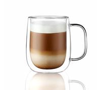 CNGLASS Large Double Wall Glass Coffee Mug 15.2oz(450ml),Clear Insulated Glass Espresso Cup with Big Handle,Set of 1