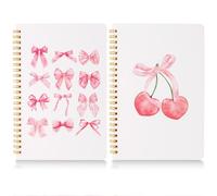 CNhoqc 2pcs Pink Coquette Aesthetic Notebooks, Coquette Preppy Theme Spiral Journal Notebook, Pink Bow Cherry Watercolor Aesthetic College Hardcover Spiral Notebooks for School Stationery Supply