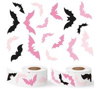 CNhoqc Halloween Bat Sticker Rolls - 1000pcs Spooky Pink & Black Bats Waterproof Vinyl Reusable Laptop Stickers Coloring Book Scrapbook Water Bottle Page Activity Pad Birthday Party Favors Skateboard