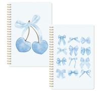 CNhoqc Lined Spiral Journal Notebook - 2 Pcs Blue Coquette Aesthetic Preppy Hardcover Spiral Bound Journaling Notebooks College Ruled Thick Paper School Supplies Note Taking Gift For Her Women Men