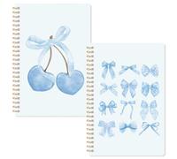 CNhoqc Lined Spiral Journal Notebook - 2pcs Blue Coquette Aesthetic Preppy Hardcover Spiral Bound Journaling Notebooks College Ruled Thick Paper Work School Supplies Note Taking Lined Pages Women Men