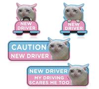 CNhoqc New Driver Car Magnet - 4pcs Crying Cat Student Driver Car Magnet Cartoon Nervous Cat Reflective Safety Sign Car Bumper Caution Reusable Magnet Sticker Christmas Winter Xmas New Year Gifts