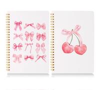 CNhoqc Pink Spiral Journal Notebook - 2 Pcs A5 Pink Bow Cherry Watercolor Aesthetic College Ruled Lined Pages Hardcover Spiral Bound Journal Subject Notebook Work School Office Note Taking Women Man